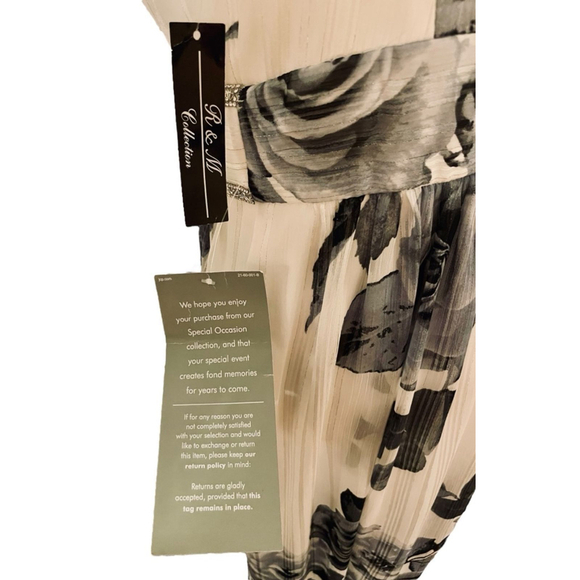 Women's R & M Collection Maxi Dress Size 8 White/Black Floral Special Occasion - Picture 4 of 9